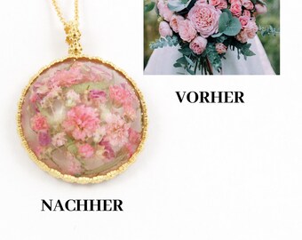 Brudbuketsmycken, minneshänge av blommor, bröllopssmycken, halsband gjort av en brudbukett, minneshalsband