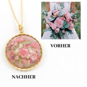 Brautstrauß Schmuck, Erinnerung Anhänger aus Blumen, Hochteitschmuck, Kette aus Brautstrauß, Erinnerungskette Bild 1