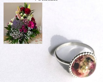 Bridal bouquet jewelry, memory ring with flowers, high-teit jewelry, bridal bouquet ring, commemorative ring