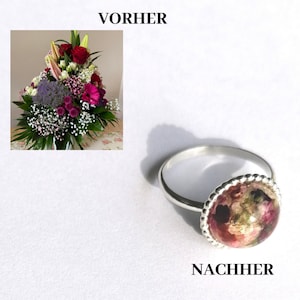 Bridal bouquet jewelry, memory ring with flowers, wedding jewelry, ring from bridal bouquet, memory ring