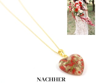 Brudbuketsmycken, minneshänge av blommor, bröllopssmycken, halsband gjort av en brudbukett, minneshalsband
