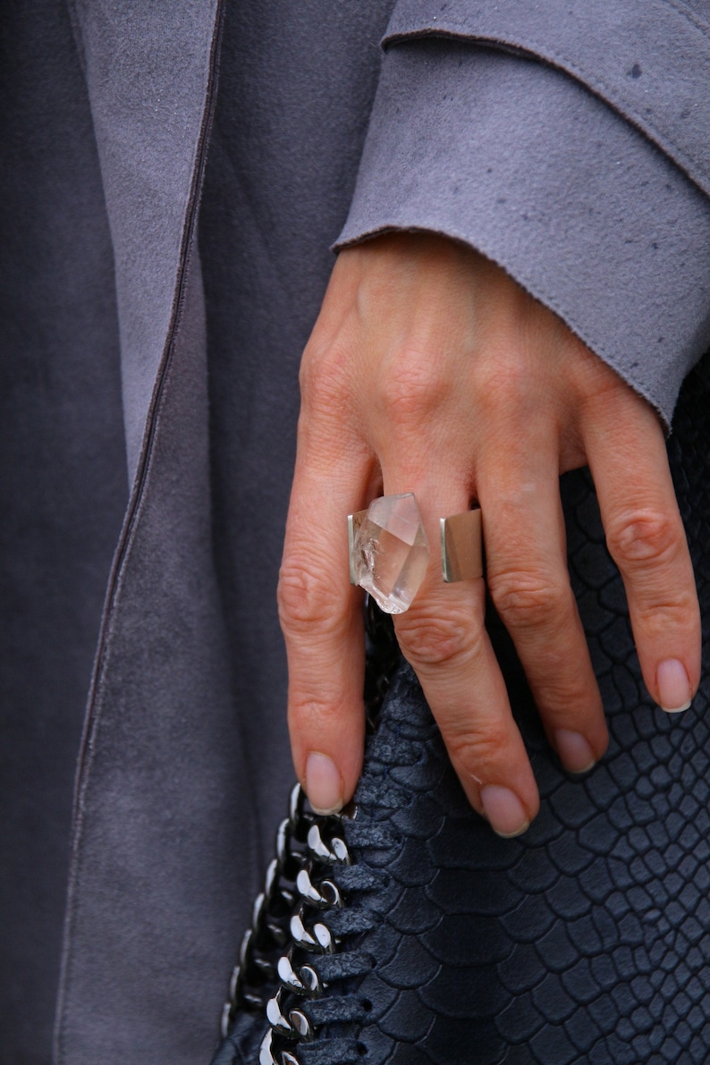 silver ring with rock crystal silver ring with crystal Statement ring gemstone jewelry wide ring rock crystal jewelry