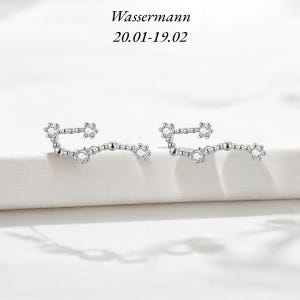 Aquarius stud earrings, zodiac earrings, astrological earrings, zirconia stud earrings, silver earrings, minimalist stud earrings