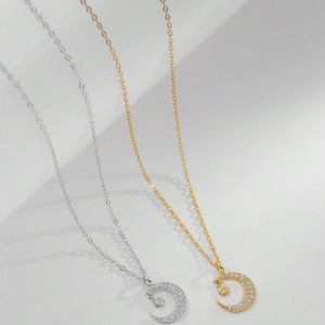 Moon necklace, star necklace, zircon necklace, silver necklace, choker necklace, modern necklace, unusual necklace