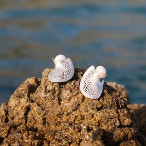 Pearl earrings, silver earrings with pearls, silver studs, pearl studs, fancy earrings, modern stud earrings, shell earrings image 1