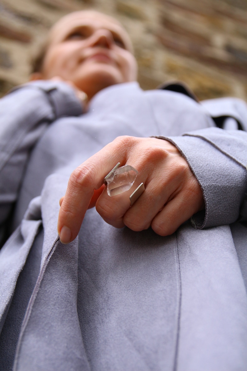 silver ring with rock crystal silver ring with crystal Statement ring gemstone jewelry wide ring rock crystal jewelry