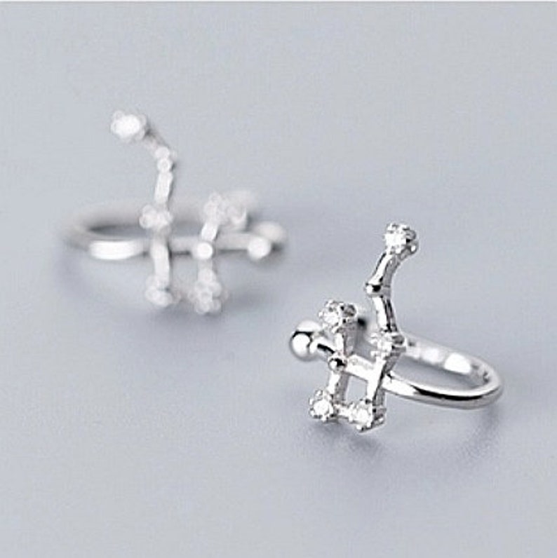 Aquarius ear clip, zodiac earrings, astrological ear clip, cubic zirconia ear clip, ear cuff, minimalist ear jewelry image 1