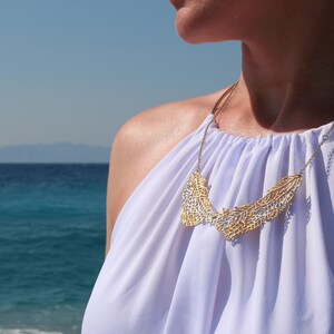 Silver necklace, gold-plated statement necklace, bicolor necklace, statement jewelry, bicolor jewelry, coral pattern necklace