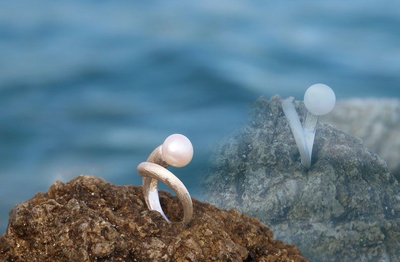 Perlenring, Silberring mit Perlen, Statementring, Ring aus Silber, Perlenschmuck, Hochzeitschmuck, Ring mit Perlen, Moderne Schmuck Bild 3