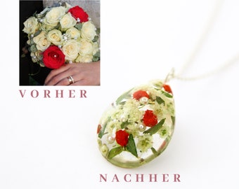Brudbuketsmycken, minneshänge av blommor, bröllopssmycken, halsband gjort av en brudbukett, minneshalsband