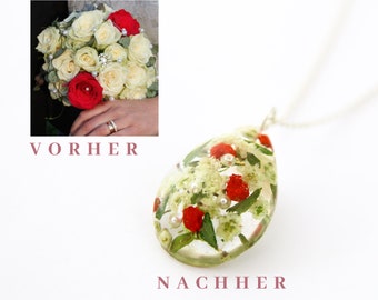 Bridal bouquet jewelry, memory pendant made of flowers, high-quality jewelry, necklace of bridal bouquet, commemorative necklace