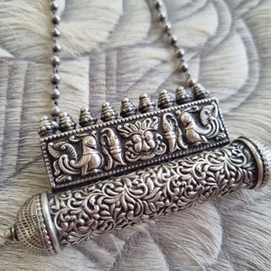 Old Indian Prayer Box Necklace, old silver amulet pendant.