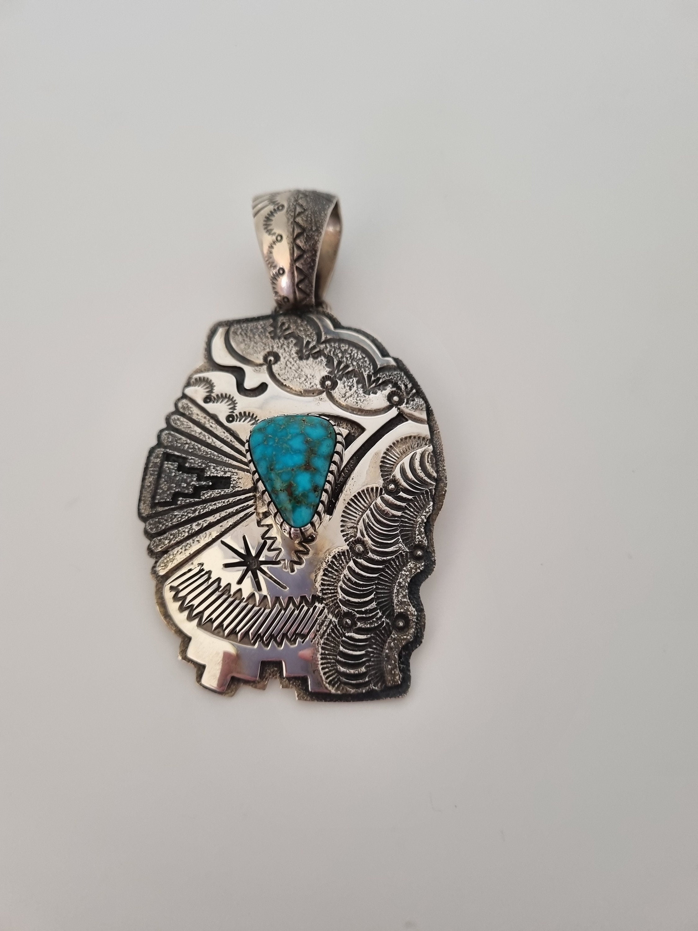Native American Sterling Silver Pendant With Turquoise Native American Sterling Silver Pendant With Turquoise