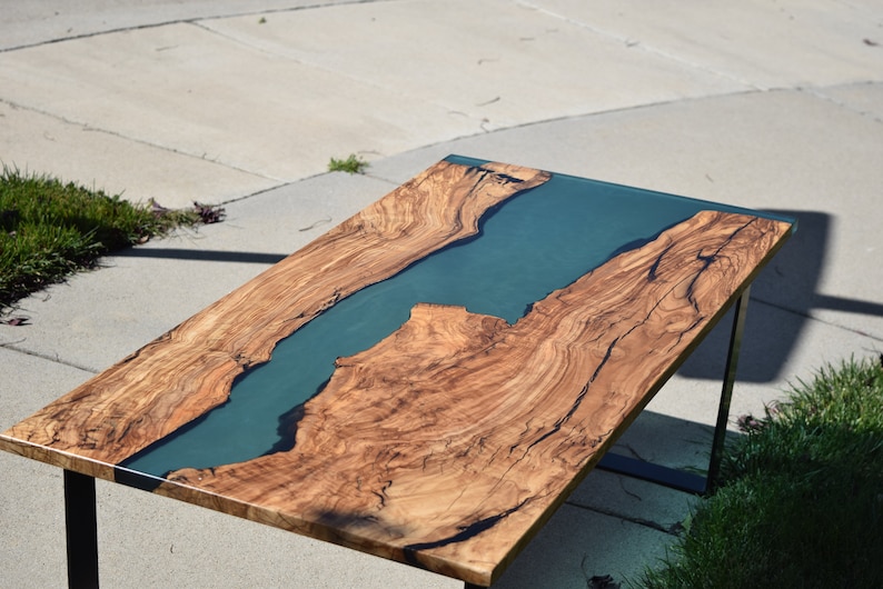 Italian Olive Wood Resin River Mesa de Centro imagen 6