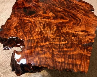 Highly Figured Curly Redwood Burl Live Edge Coffee Table