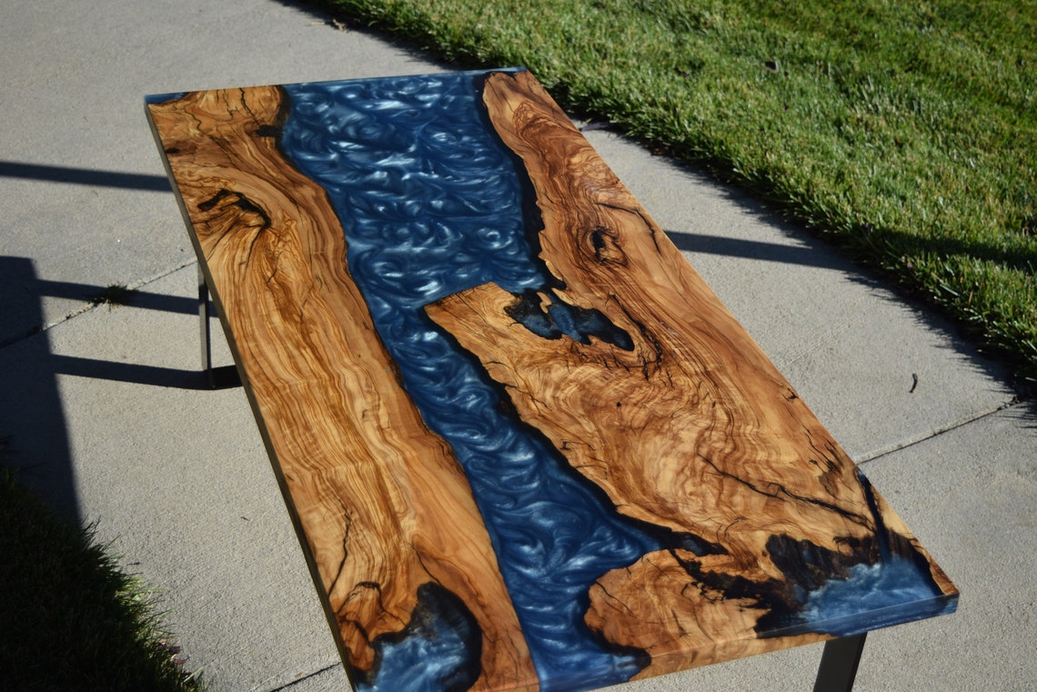 Italian Olive Wood Resin River Coffee Table Etsy