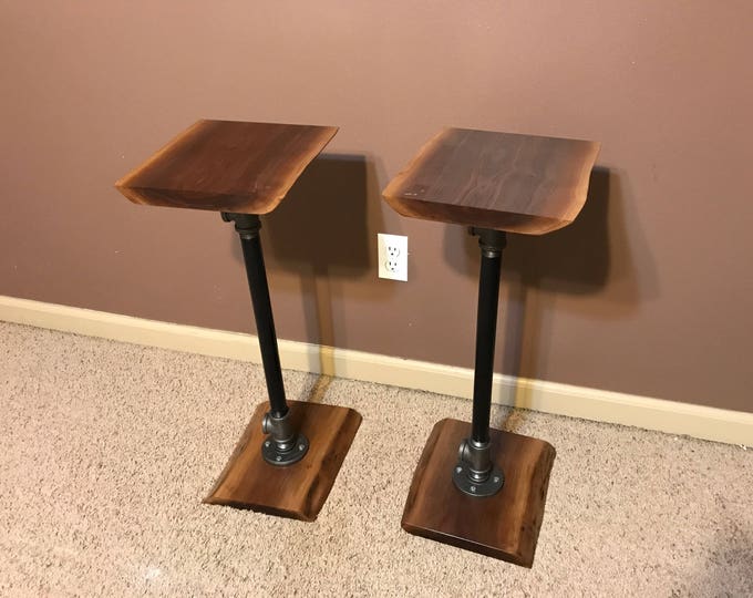 Live Edge Black Walnut Industrial Pipe Speaker Stands Etsy
