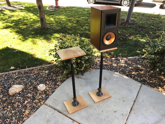 Industrial Pipe Hardwood Bookshelf Speaker Stand Pair Etsy