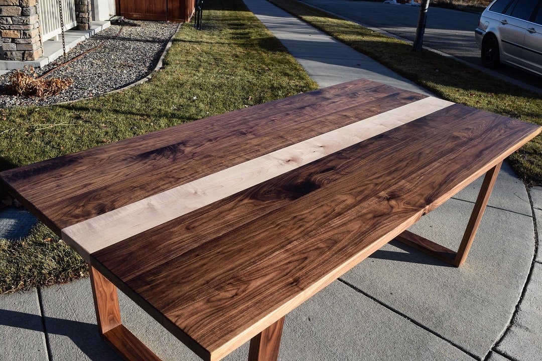 Black Walnut and Maple Dining Table With Matching Wood Legs