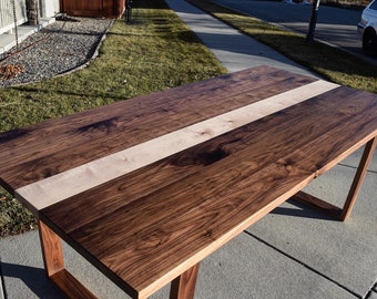 Black Walnut and Maple Dining Table with Matching Wood Legs
