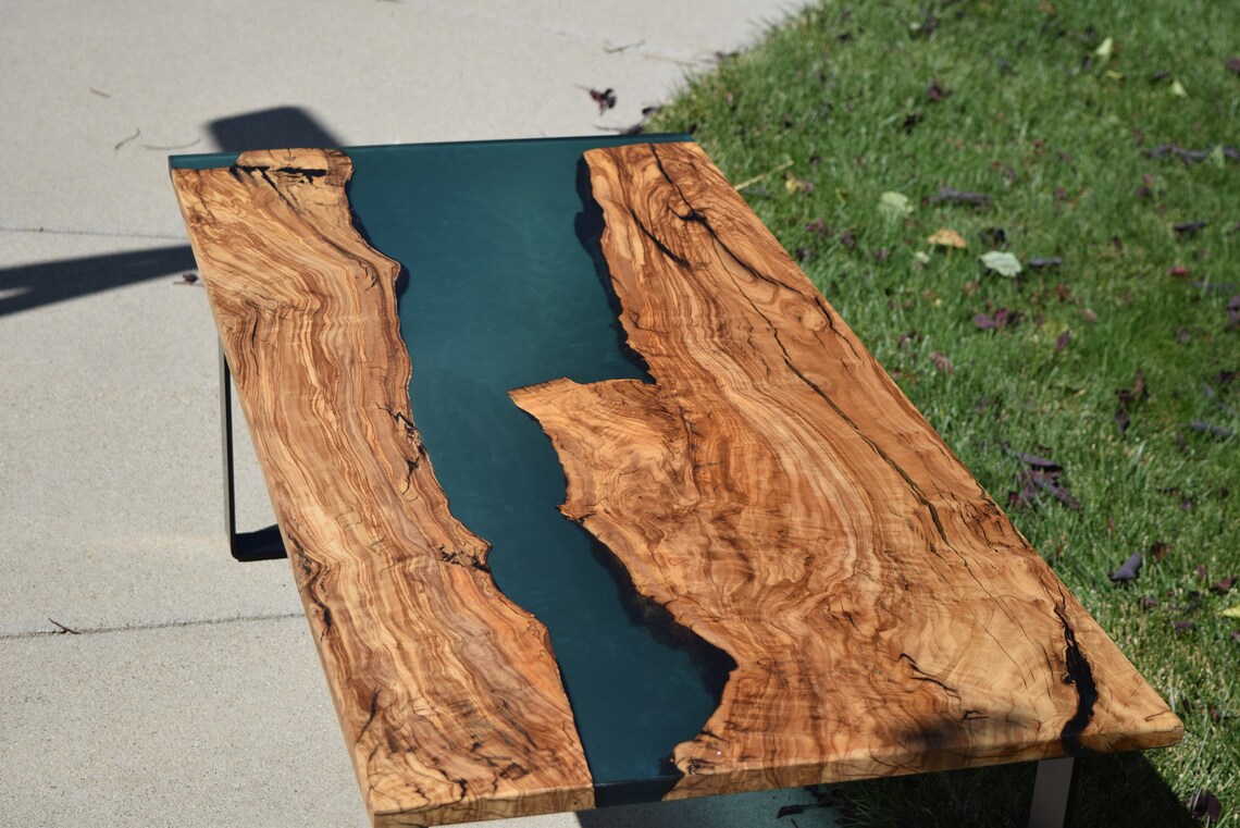 Italian Olive Wood Resin River Coffee Table Etsy