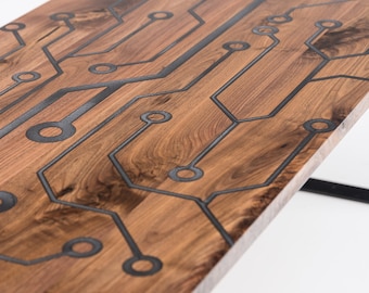 Circuit Board Resin Coffee Table: Handmade Hardwood Table with Metal Legs