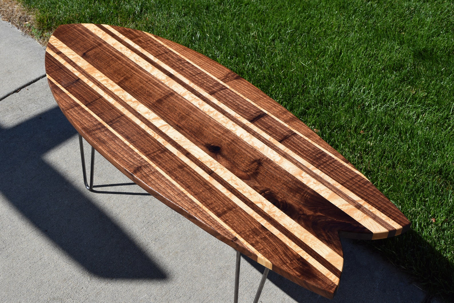 Hardwood Surfboard Coffee Table With Hairpin Legs Fishtail Etsy
