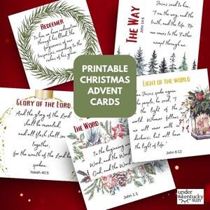 Cartes de l'Avent à imprimer, noms de Jésus verset de la Bible, compte à rebours de Noël de l'Avent, écritures saintes imprimables de cartes de l'Avent, cadeau de Noël