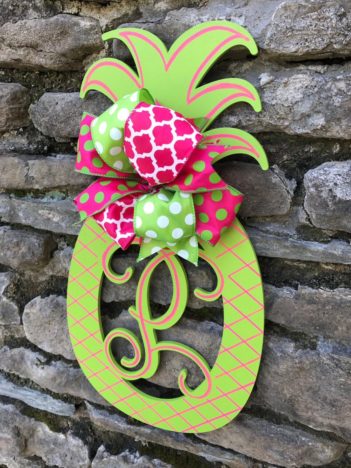 Pineapple Monogram Door Hanger Summer Pineapple Door Decor Etsy