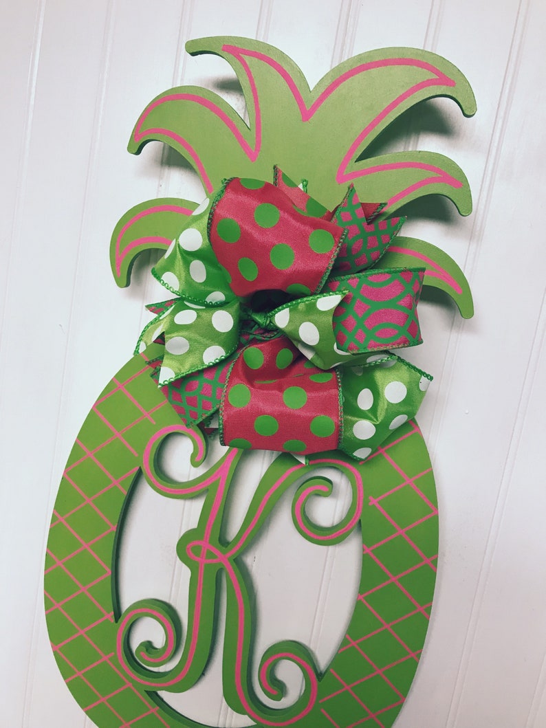 Pineapple Monogram Door Hanger Summer Pineapple Door Decor Etsy