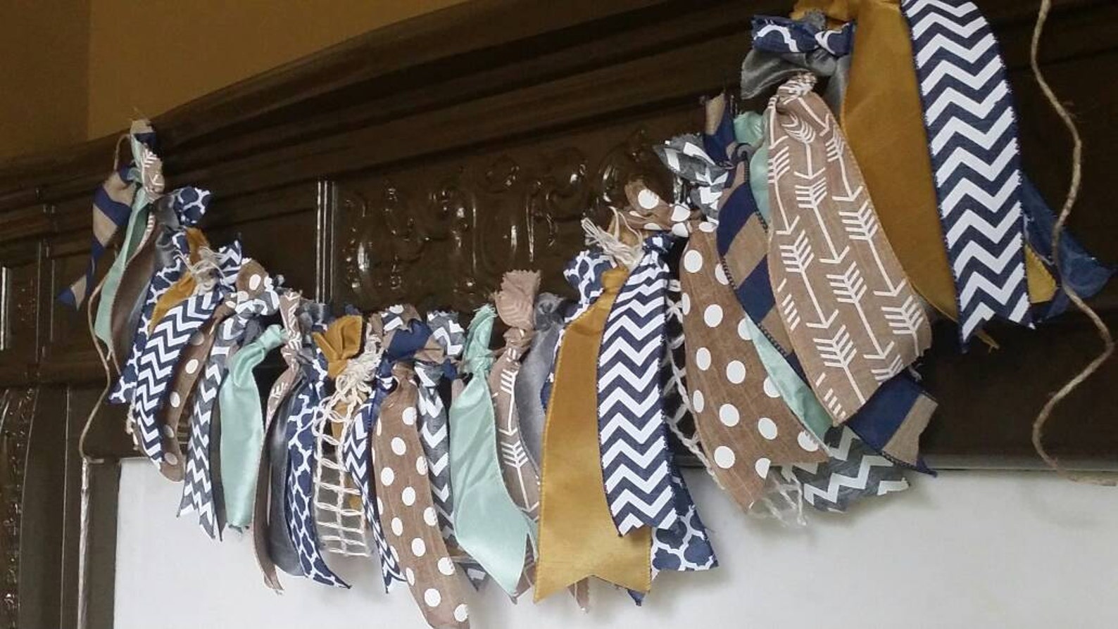Ribbon Garland Custom Woodland Nursery Ribbon Banner Navy Grey Etsy