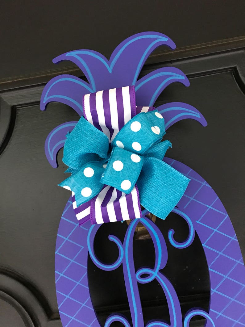 Purple Pineapple Monogram Door Hanger Tropical Pineapple Decor Bright Purple Turquoise Pineapple Welcome Decor Pineapple Door Hanger