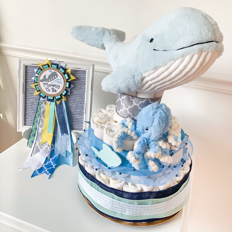 Whale Themed Diaper Cake Under the Sea Baby Shower Etsy