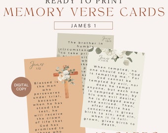 Memory-Vers-Karten für James Kapitel 1, druckbare Bibelverse, thematische Bibel-Journalkarten, Memory-Verse, um den Glauben zu wachsen, christliches Geschenk