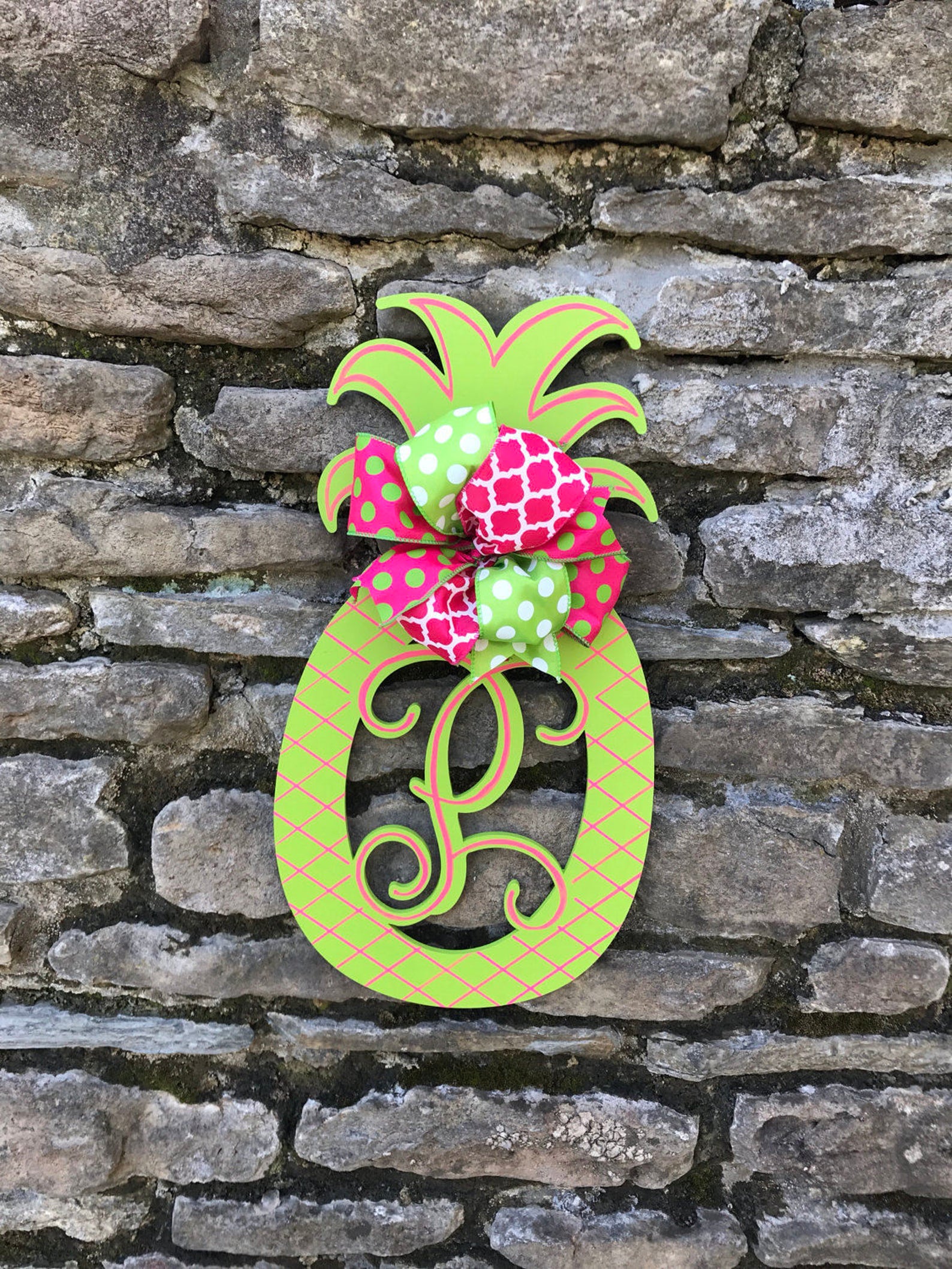 Pineapple Monogram Door Hanger Summer Pineapple Door Decor Etsy