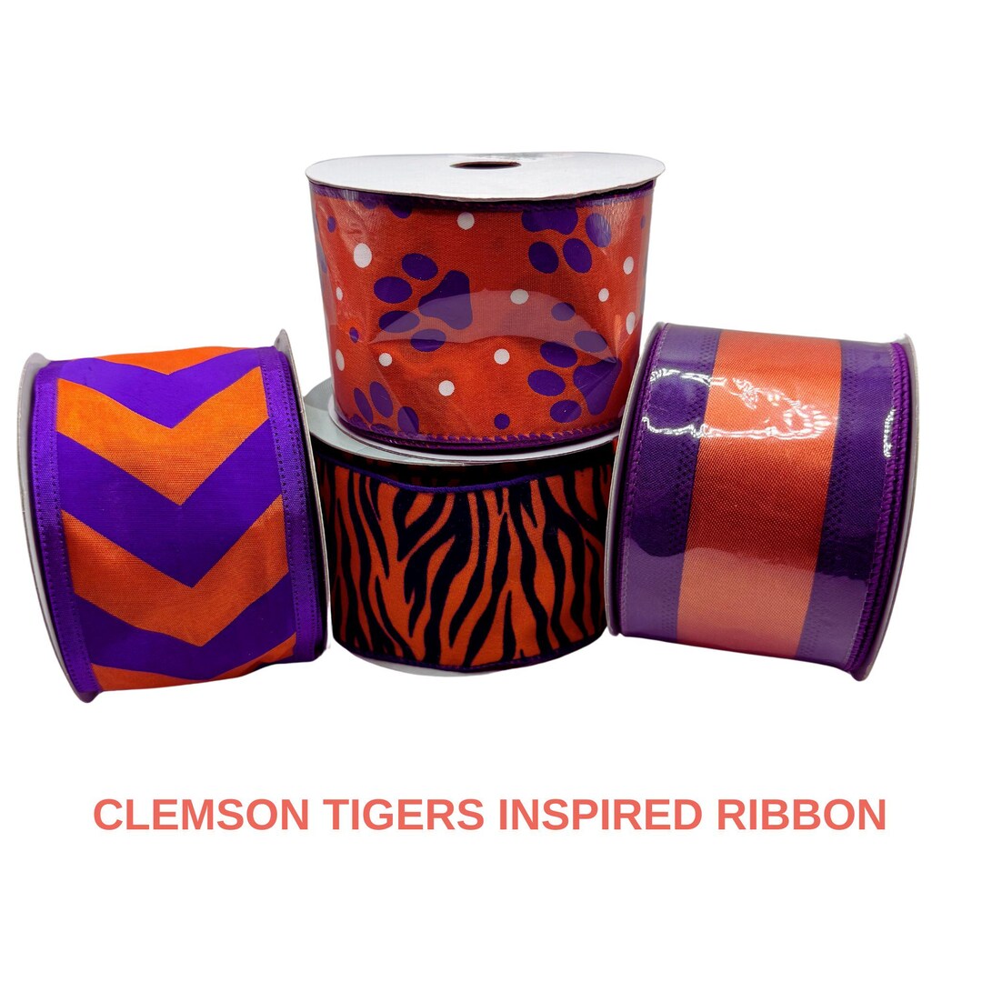 Clemson Tiger Inspired Ribbon Bundle Orange Purple Ribbon Chevron ...