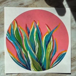 Bunte Agave Pflanze Giclée-Druck - Moderne Wüsten-Acrylmalerei, mutige Sukkulenten-Wandkunst - Southwest Botanical Decor, rosa Hintergrundkunst