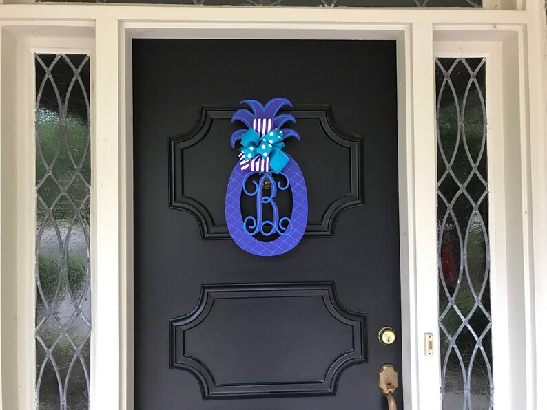 Purple Pineapple Monogram Door Hanger Tropical Pineapple Decor Bright Purple Turquoise Pineapple Welcome Decor Pineapple Door Hanger