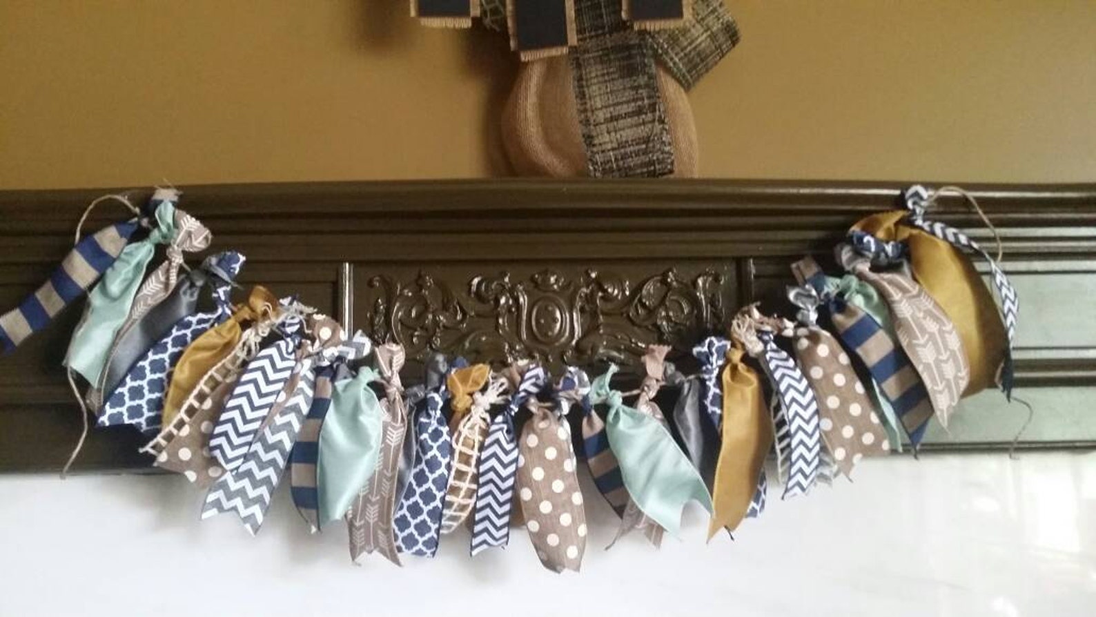 Ribbon Garland Custom Woodland Nursery Ribbon Banner Navy Grey Etsy