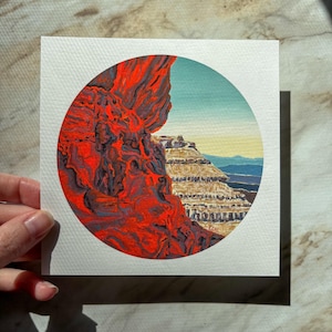 Utah Desert Landscape Giclée Print – Red Rock Canyon Caves Oil Painting by Edie Meeks – Southwest Nature Wall Art, Desert Vista Home Decor.