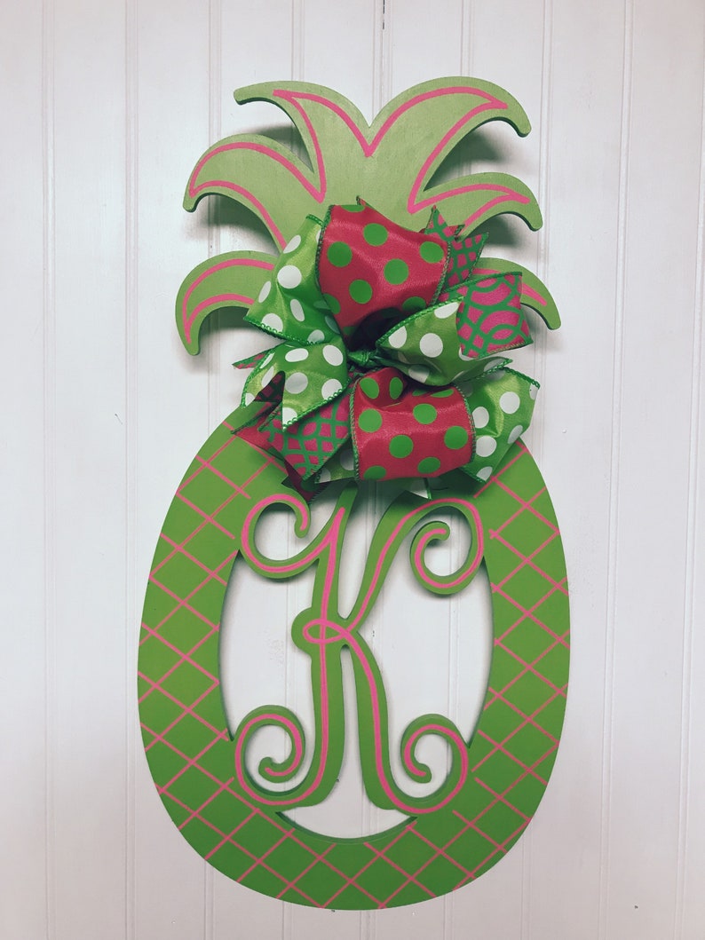 Pineapple Monogram Door Hanger Summer Pineapple Door Decor Etsy