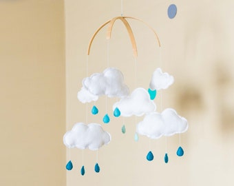 Raindrop Cloud Felt baby mobile, Monochrome nursery decor, monochrome, baby crib mobile, cloud cot mobile, monochrome baby, gender neutral