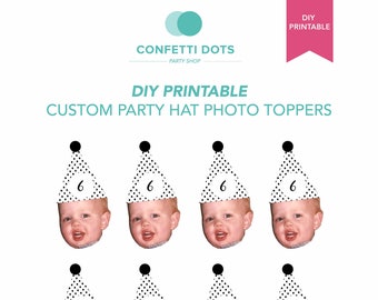 DIY Printable Party Hat Photo Cupcake Toppers 30th Birthday, At Home Birthday Cupcake Kids | Party Hat Cupcake Topper | Custom Age