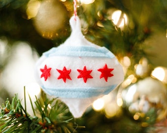 Chicago Flag Felt Christmas Ornament, Chicago Illinois Christmas Ornament, Chicago Illinois Mission, Chicago Cubs Christmas Ornament Custom