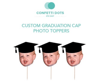 12 Graduation Hat Photo Cupcake Toppers, At Home High School Graduation Cupcake, Photo Face Cutout College Graduation Hat, Class of 2020