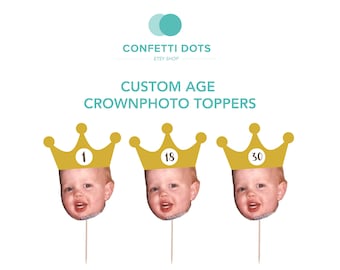 12 Crown Face Cupcake Topper Birthday, 30th birthday Cupcake Topper Pick | Photo Face Cutout with Crown| Custom Age Wild One Birthday Party
