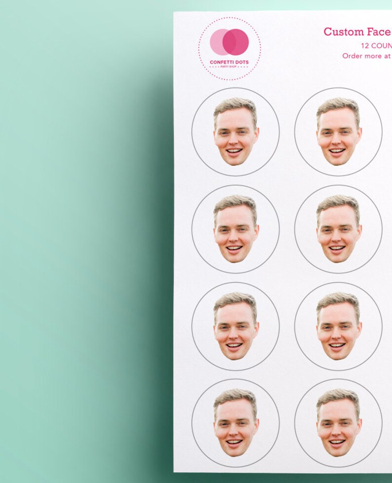 Custom Face Party Stickers 1-Inch Sheet Upload your photo face, friend or family face At Home Birthday Party Favor Stickers image 2