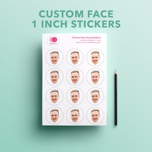 Custom Face Party Stickers 1-Inch Sheet Upload your photo face, friend or family face At Home Birthday Party Favor Stickers image 1