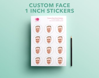 Custom Face Party Stickers - 1-Inch Sheet | Upload your photo face, friend or family face | At Home Birthday | Party Favor Stickers