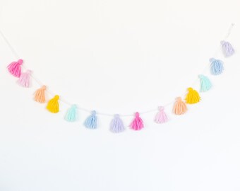 Fun Rainbow Mini Tassel Garland Yarn Garland, Kids Nursery Room Wall Decor, Party Decoration, Unicorn StPatrick's Day Rainbow Easter Garland